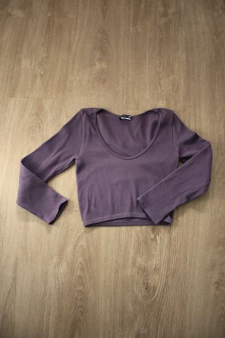 Top Crop Zara Seamless Talla XS Morado Manga Larga