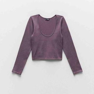 Top Crop Zara Seamless Talla XS Morado Manga Larga
