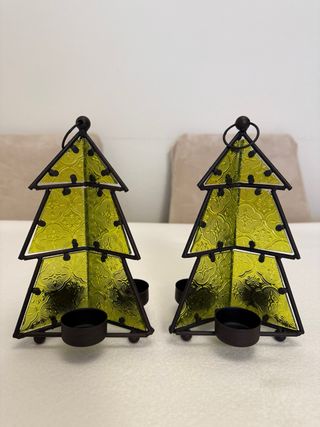 2 Farolillos Árbol Navidad Vidrio y Metal
