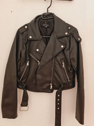 Cazadora Biker Stradivarius Negra Talla L