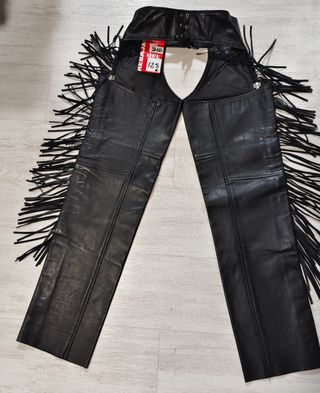 Chap de piel con flecos unisex, nuevos
