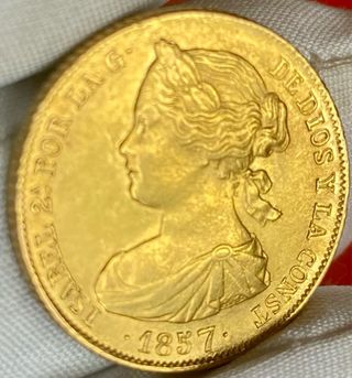 Moneda oro Isabel II 100 Reales 1857 Sevilla