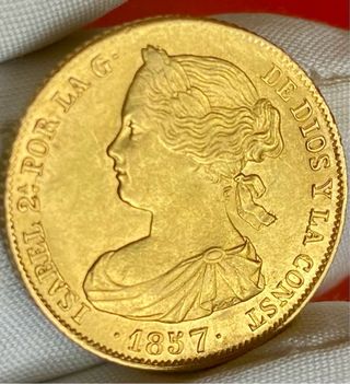 Moneda oro Isabel II 100 Reales 1857 Sevilla