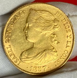 Moneda oro Isabel II 100 Reales 1857 Sevilla
