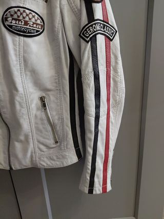 Cazadora Gerome cuero Blanca y motivos moto