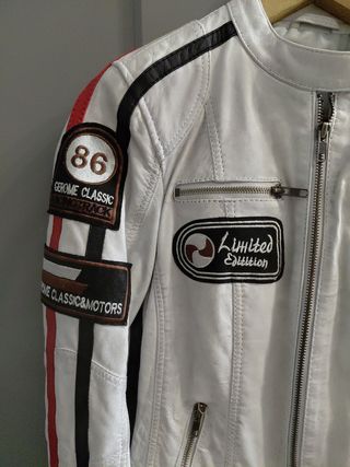 Cazadora Gerome cuero Blanca y motivos moto