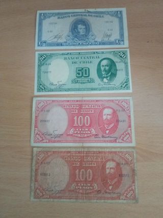 Billetes de Chile 100, 50 y 1/2 Escudo