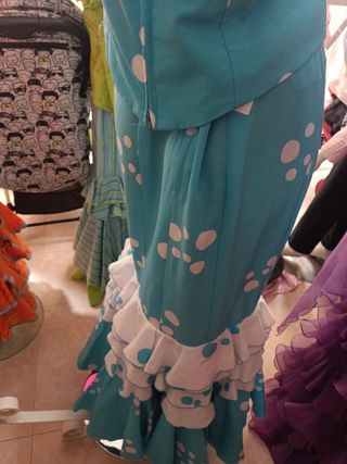 Traje Flamenca Gitana Azul Lunares