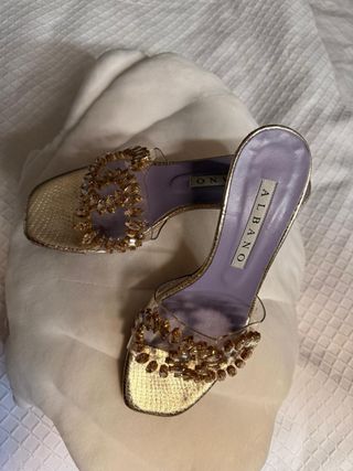 Sandalias Albano Piel Vinilo Pedrería T.37