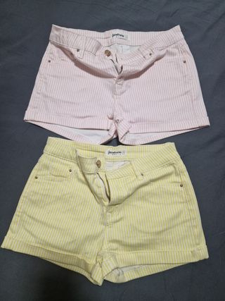 Shorts Stradivarius rayas rosa y amarillo