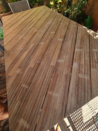 Mesa de jardín grande y 6 sillones