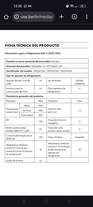 Mini Frigorífico Klarstein Blanco