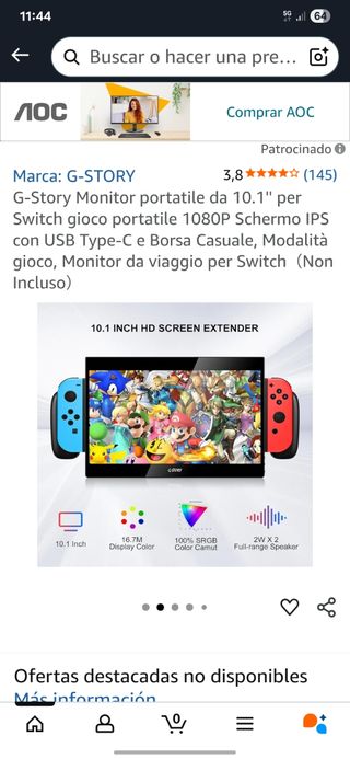 Monitor Portátil G-Story 10.1 para Switch