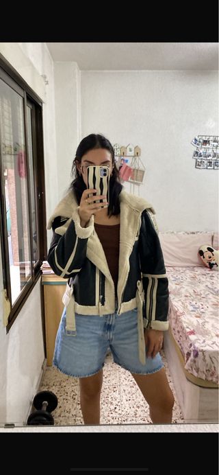 Chaqueta Biker Beige y Negra
