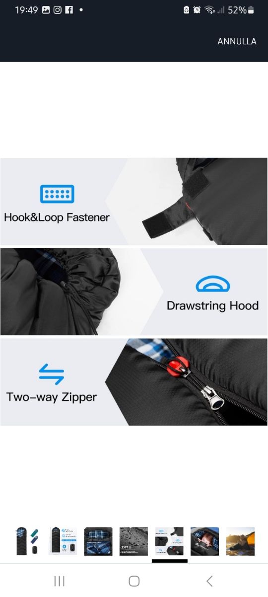 Sacco a pelo con fodera a quadri blu.PARI AL NUOVO