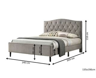 Cama Jessy Cabecero Terciopelo Azul y Gris