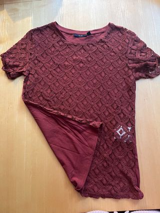  Blusa Encaje Granate Talla S