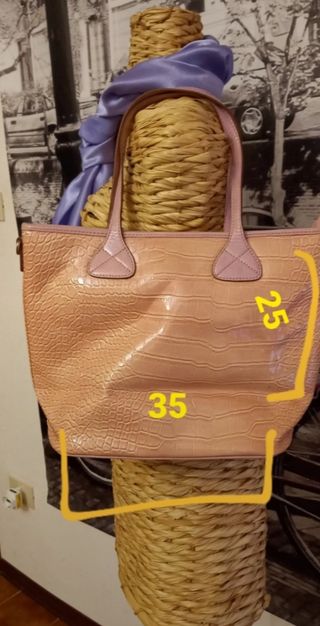 Borsa a spalla beige e rosa