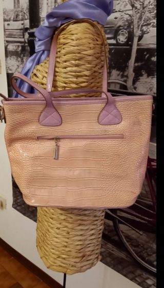 Borsa a spalla beige e rosa