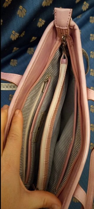 Borsa a spalla beige e rosa