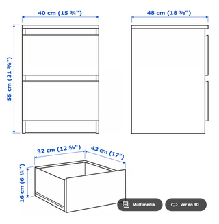 Cómoda 2 cajones negro-marrón 40x55 cm