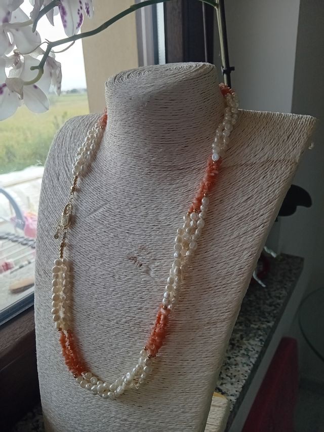 Collana vintage perle e corallo (argento 925)
