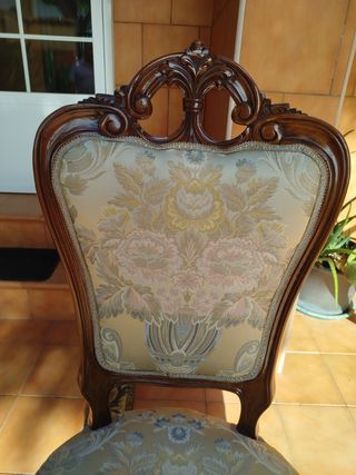 4 Sillas Estilo Isabelino Madera y Tela