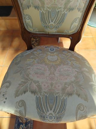 4 Sillas Estilo Isabelino Madera y Tela