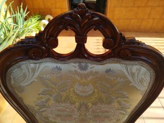 4 Sillas Estilo Isabelino Madera y Tela