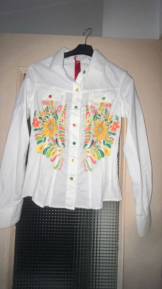 Camicia Waxy bianca fiori ricamati M