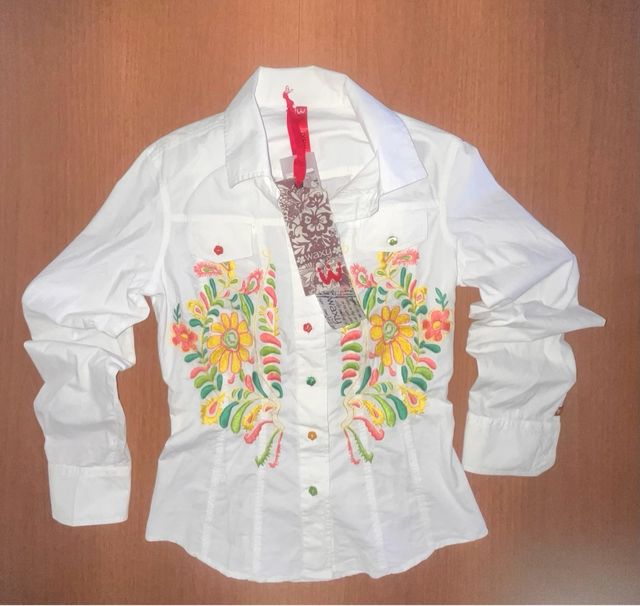 Camicia Waxy bianca fiori ricamati M