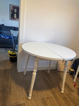 Mesa redonda extensible madera blanca vintage