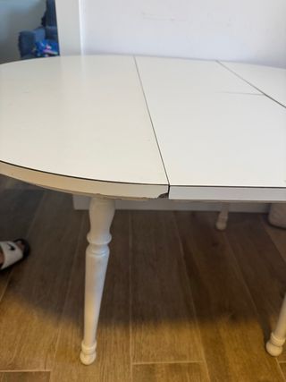 Mesa redonda extensible madera blanca vintage