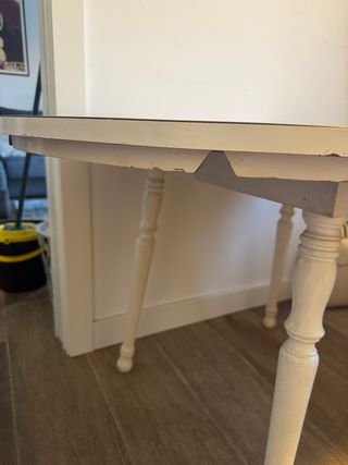 Mesa redonda extensible madera blanca vintage