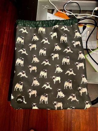 Mochila saco con perritos carlinos.