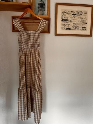 Vestido largo cuadros marrón y blanco