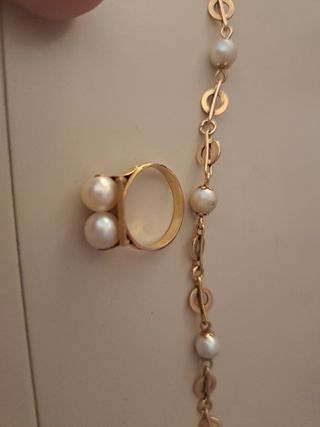  Anillo y Pulsera Oro 18k Perlas naturales.