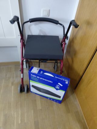 Andador (con cesta desmontable) y cojín ortopédico