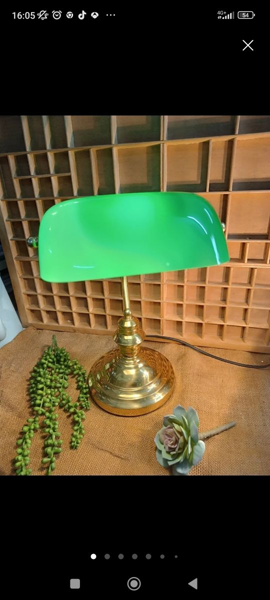 Lámpara Banquero Verde y Dorada