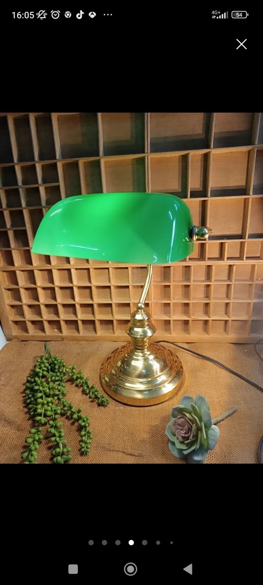 Lámpara Banquero Verde y Dorada