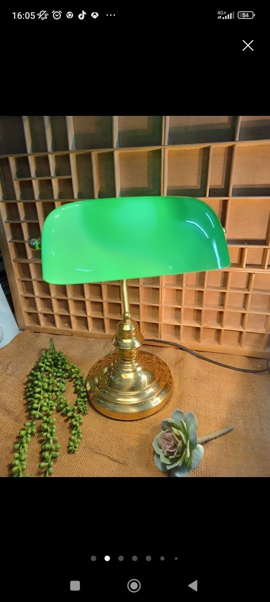 Lámpara Banquero Verde y Dorada