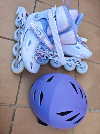 Patines en línea 4 ruedas morados con luces