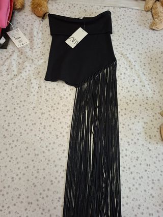 Top Zara Flecos Negro Talla S