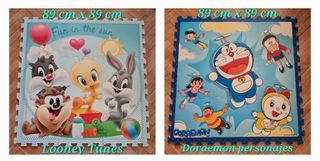 Alfombra Puzzle Looney Tunes y Doraemon 89x89cm