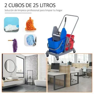 Carro de limpieza con 2 cubos