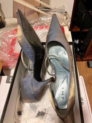Zapatos de fiesta azul y dorado
