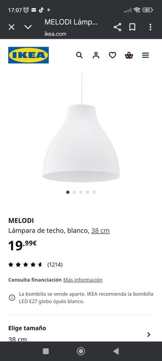 Lámpara de techo IKEA MELODI blanca