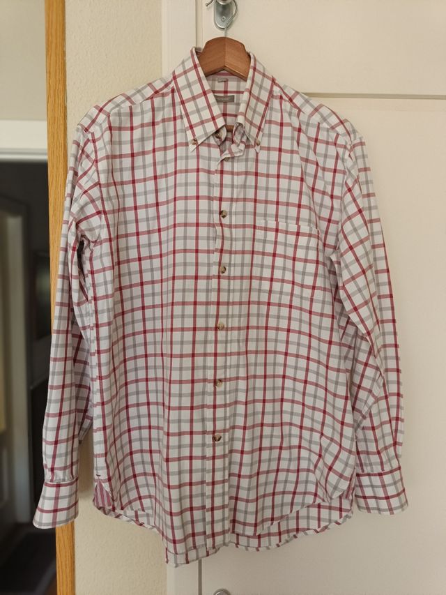 Camisa a cuadros roja, gris, blanco, Talla L