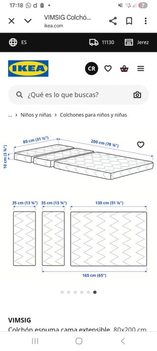 Colchón espuma extensible 80x200 cm