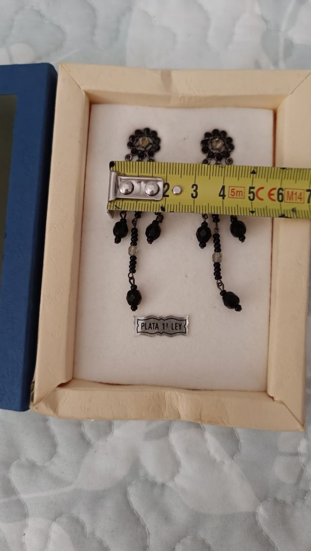 Pendientes Plata Envejecida  de Ley y azabache